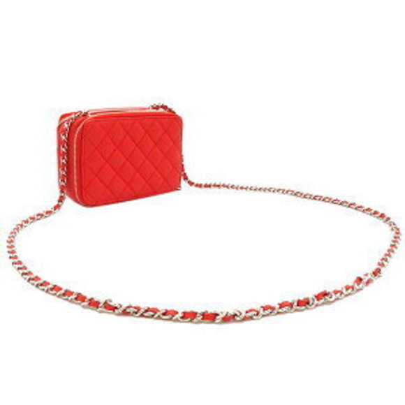 Chanel chain Shoulder Bag red coral leather pocket pochette classic - Picture 4 of 11
